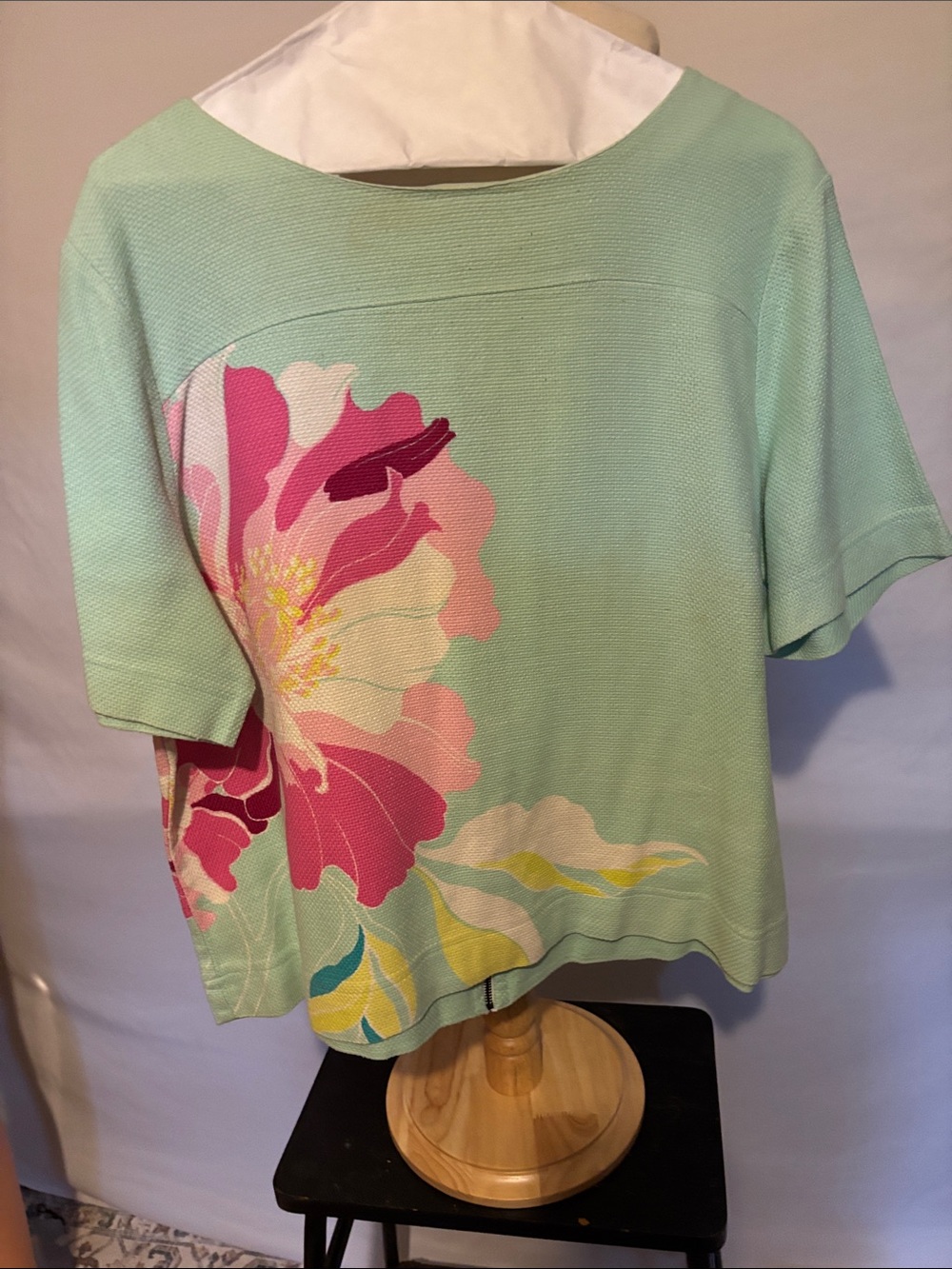 Floral Boxy Top in Mint with Pink Bloom